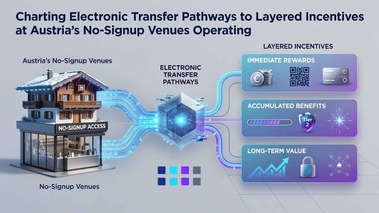 Flowchart showing electronic transfer routes and incentive tier progression at registration-free Austrian venues